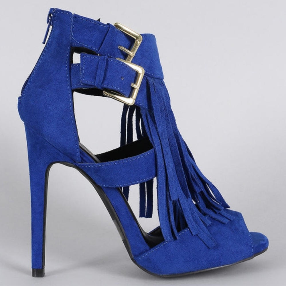 *💰⬇*Sexy Suede Cobalt Blue Fringe Heels size 9